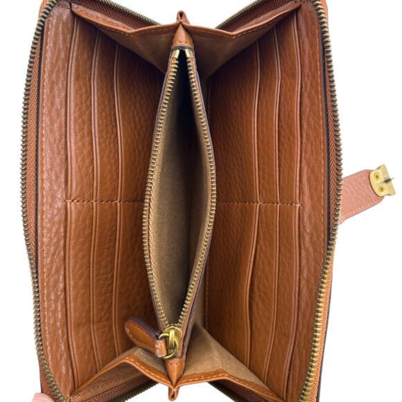 Polo Ralph Lauren Vintage Leather Zip Around Wallet Brass Twist Lock - Picture 7 of 11